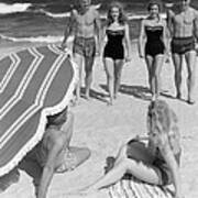Couples At The Beach, 1950s Art Print