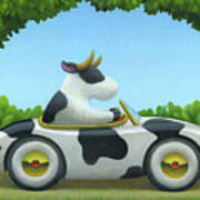 Cow Car Art Print