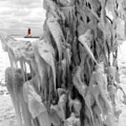 Cradled In Ice - Menominee North Pier Lighthouse Art Print