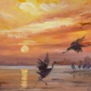 Cranes - Golden Sunset Art Print