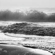 Crashing Wave At Beach Black And White Art Print