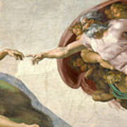 Creation Of Adam - Painted By Michelangelo Art Print