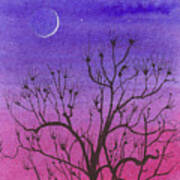 Crescent Moon And Peculiar Tree Art Print