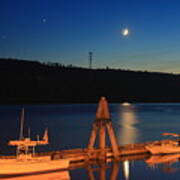 Crescent Moon Over Bucksport Maine Riverfront Art Print