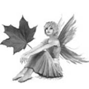 Crimson King Maple Fairy With Leaf B And W Art Print