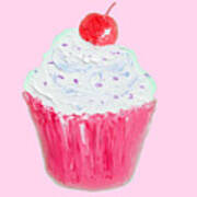 Cupcake Painting On Pink Background Art Print