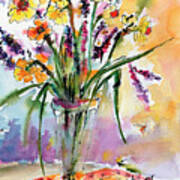 Daffodils And Lavender Spring Still Life Art Print