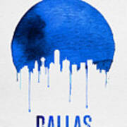 Dallas Skyline Blue Art Print