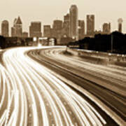 Dallas Skyline Traffic Sepia - Square 1x1 Format Art Print