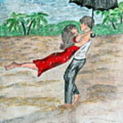 Dancing In The Rain On The Beach Art Print
