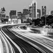 Dawn At The Dallas Skyline - Texas Cityscape In Black And White Art Print