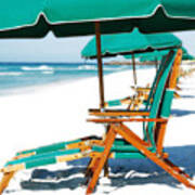 Destin Florida Beach Chairs And Green Umbrellas Square Format Diffuse Glow Digital Art Art Print