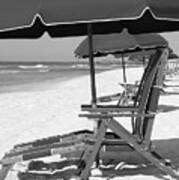 Destin Florida Beach Chairs And Umbrella Vertical Black And White Art Print