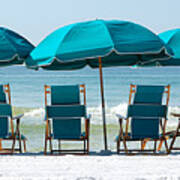 Destin Florida Six Beach Chairs And Three Umbrellas Panoramic Art Print