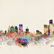 Detroit Michigan City Skyline Art Print