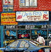 Documenting Vintage Montreal Pizza Places Chez Foxy Kosher Deli Street Scene Paintings C Spandau Art Art Print