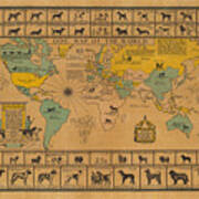Dog Map Of The World - Breeds Of Dogs From Around The World - For Dog Lovers - Antique Chart Art Print