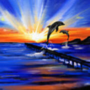 Dolphin Sunset Art Print