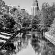 Downtown San Antonio Skyline On The River In Black And White Art Print