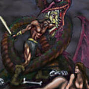 Dragonslayer N Damsel Art Print