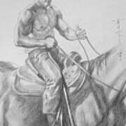 Drawing Pencil Cowboy On Horse #17119 Art Print