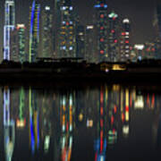 Dubai City Skyline Nighttime Art Print