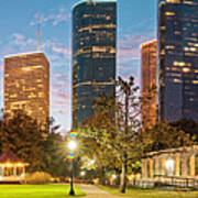 Early Morning Panorama Of Sam Houston Park At Downtown Houston - Harris County Texas Art Print
