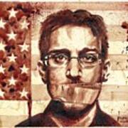 Edward Snowden Portrait Dry Blood Art Print