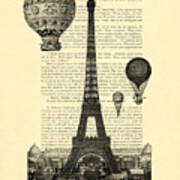 Eiffel Tower And Hot Air Balloons Art Print