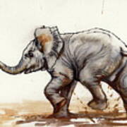 Elephant Baby At Play Art Print