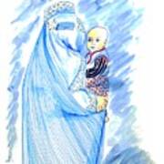 Embroidered Blue Lady-cage -- Woman In Burka Art Print