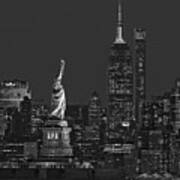 Empire State And Statue Of Liberty Ii Bw Art Print