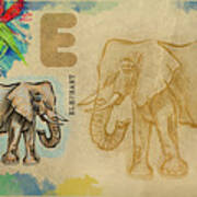 English Alphabet , Elephant Art Print