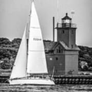 Evening Sail At Holland Light - Bw Art Print