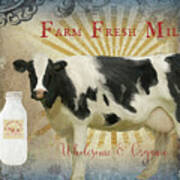 Farm Fresh Milk Vintage Style Typography Country Chic Art Print