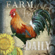 Farm Fresh Red Rooster Sunflower Rustic Country Art Print