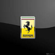 Ferrari 3d Badge- Hood Ornament On Black Art Print