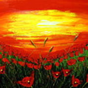 Field Of Red Poppies At Dusk #2 Art Print