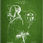 Firemans Safety Helmet Patent From 1889 - Green Art Print