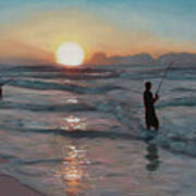 Fishermen At Sunrise Art Print