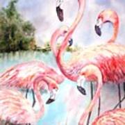 Five Flamingos Art Print