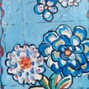 Floor Cloth Blue Flowers Art Print
