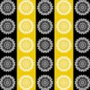 Floral Medallion Pattern In Black And Yellow Art Print