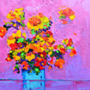 Floral Still Life - Flowers In A Vase Modern Impressionist Palette Knife Artwork Art Print