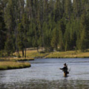 Fly Fishing In The Firehole River Yellowstone Art Print