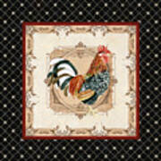 French Country Roosters Quartet Black 1 Art Print