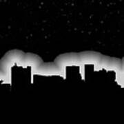 Full Moon Over Boston Skyline Black And White Art Print