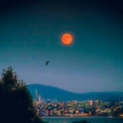 Full Red Moon Over Istanbul Art Print