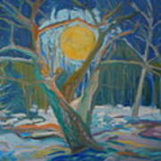 Full Moon Through Winter Oak Art Print