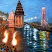 Ganga Aarti At Haridwar Art Print